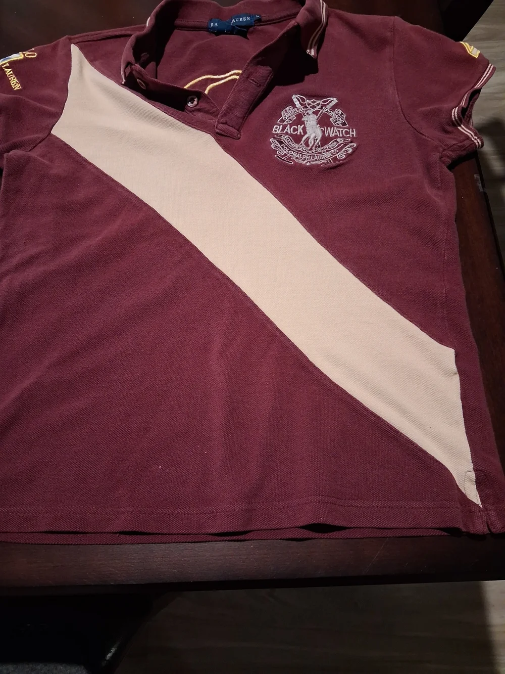 Ralph Lauren Kids Burgundy Polo with Cream Diagonal Stripe and Black Watch Crest